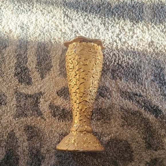 Vintage Hand Decorated Porcelain Vase Weeping Bright Gold 22K  Mid Century US - Picture 5 of 12